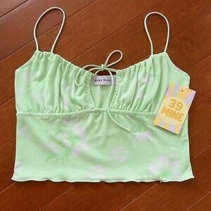 Blue Blush Mint Green Floral Ruched Crop Top – Size Large – NWT